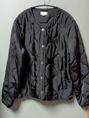 Brixton Black Quilted Button-Up Satin Jacket size M